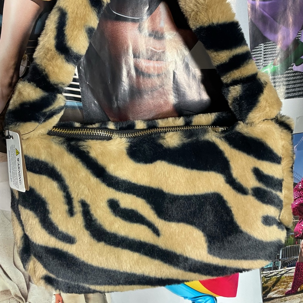 Faux Fur Zebra Print Tote Bag